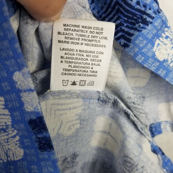 NAT NAST Button Up Shirt Men's XL Silk Blend Blue Square Hawaiian Short Sleeve - Picture 12 of 15